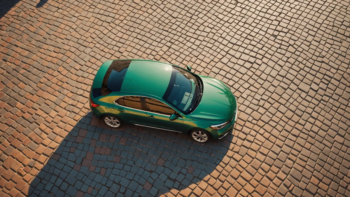 Abstract visualization of real-time AI data processing over a car silhouette