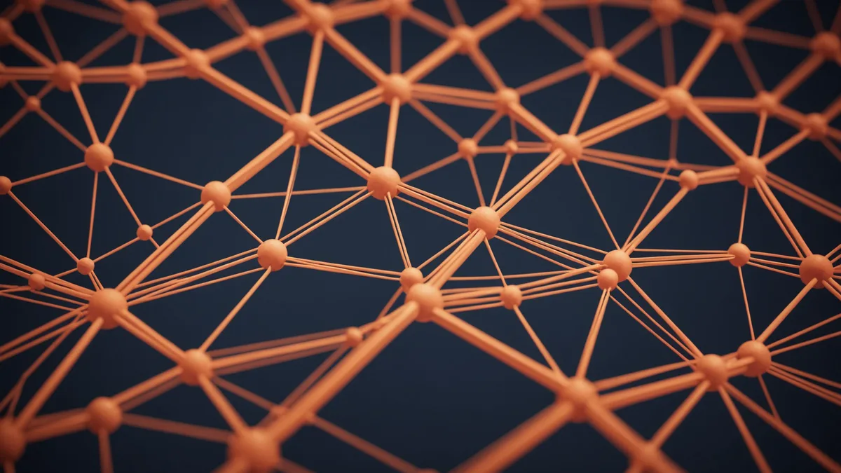 Abstract concept of instant digital processing — glowing nodes connected in warm tones